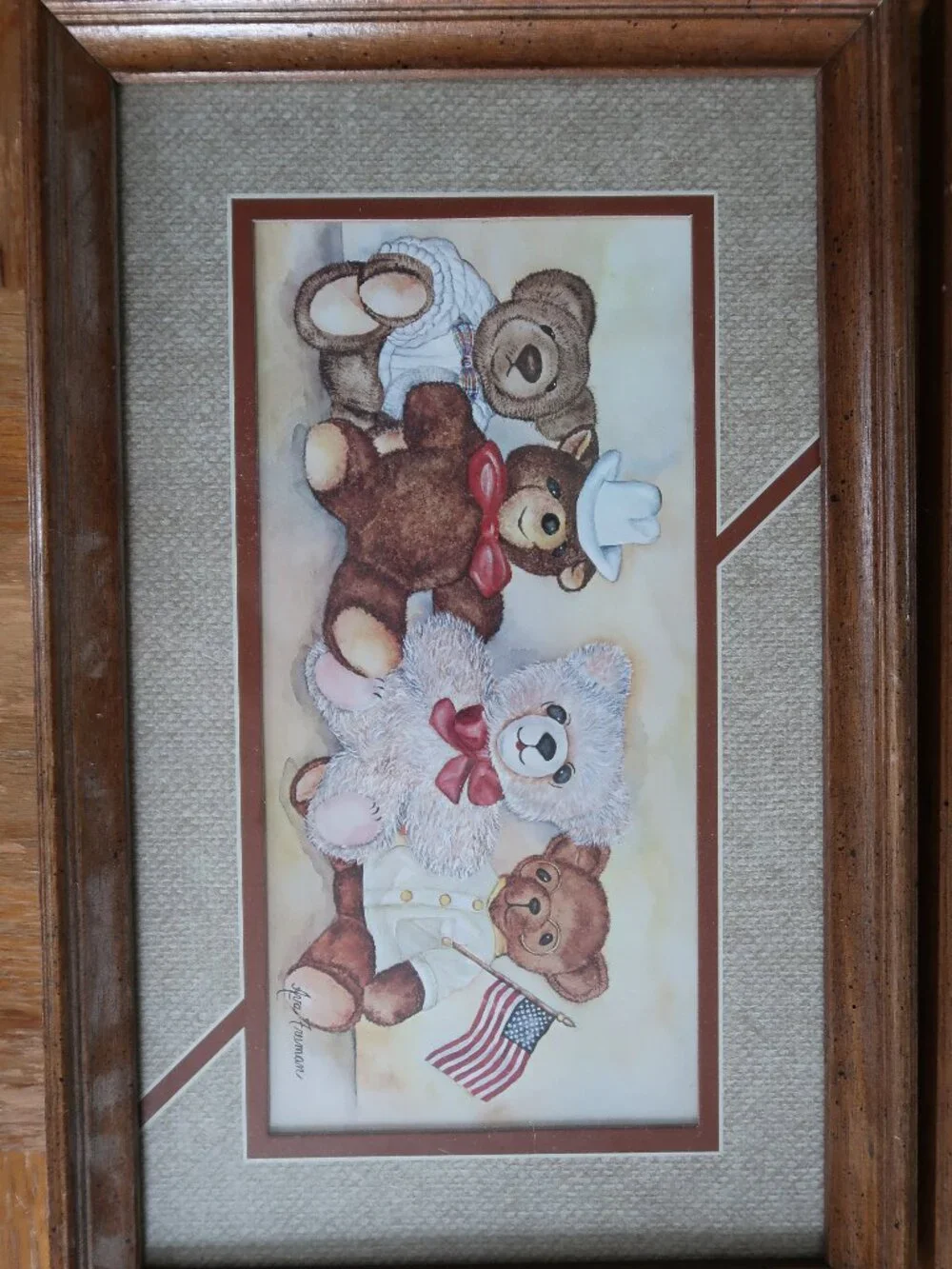 vintage 80s Teddy Bear Nursery framed art set